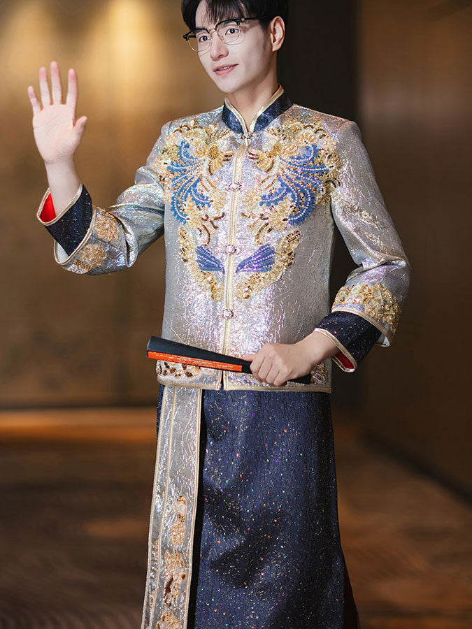Jacquard Beads Men Wedding Qun Kwa Jacket & Skirt