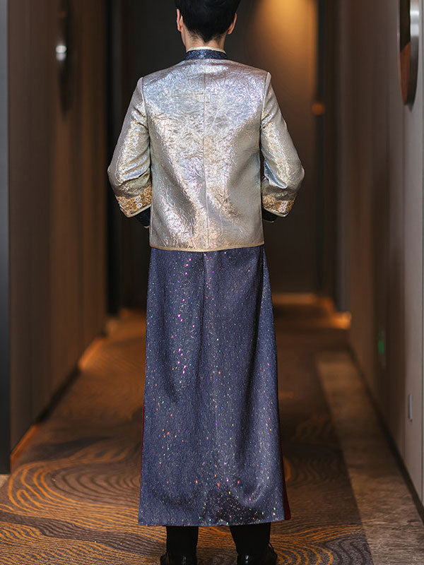Jacquard Beads Men Wedding Qun Kwa Jacket & Skirt