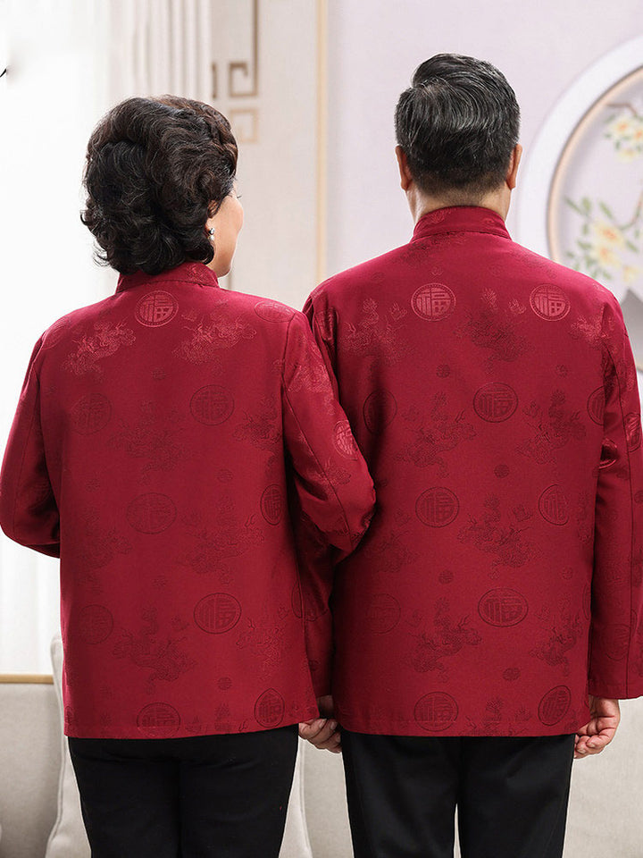 Burgundy Middle Aged Parents Top Chinese Tang Suit