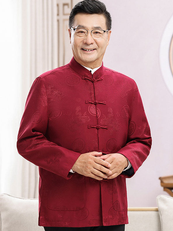 Burgundy Middle Aged Parents Top Chinese Tang Suit