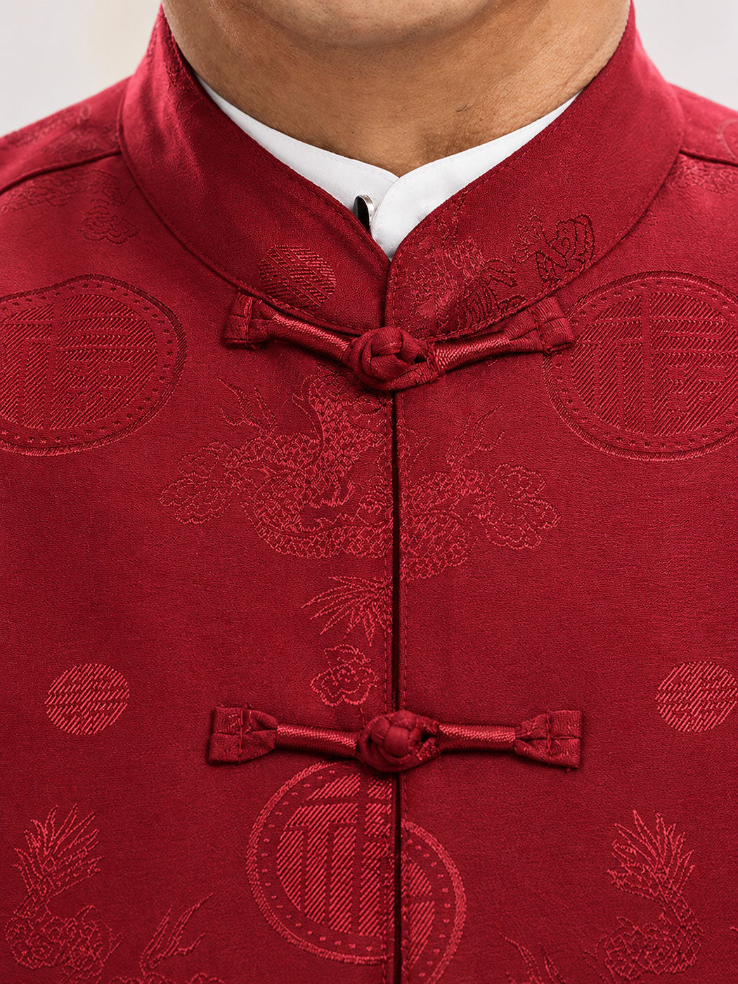 Burgundy Middle Aged Parents Top Chinese Tang Suit