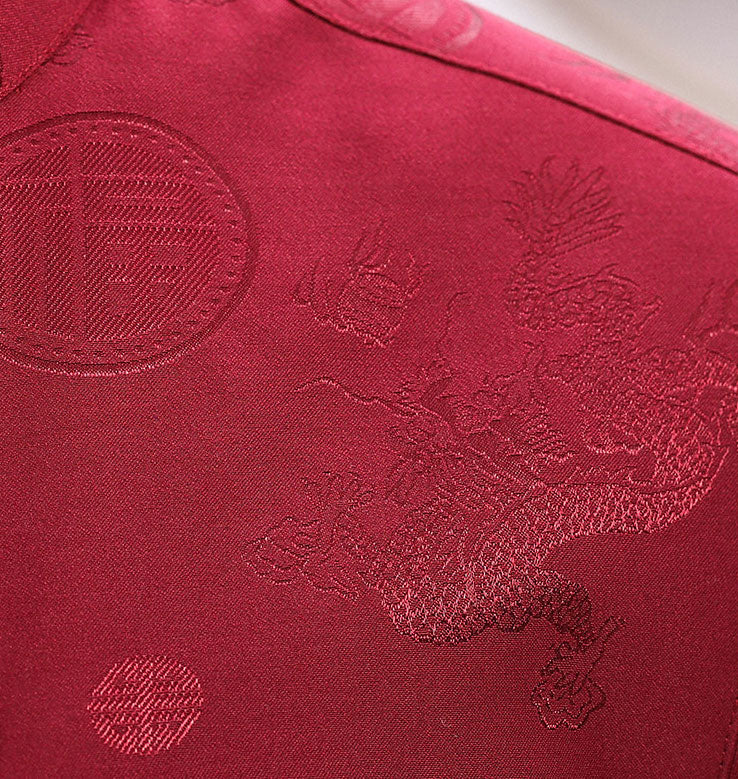 Burgundy Middle Aged Parents Top Chinese Tang Suit