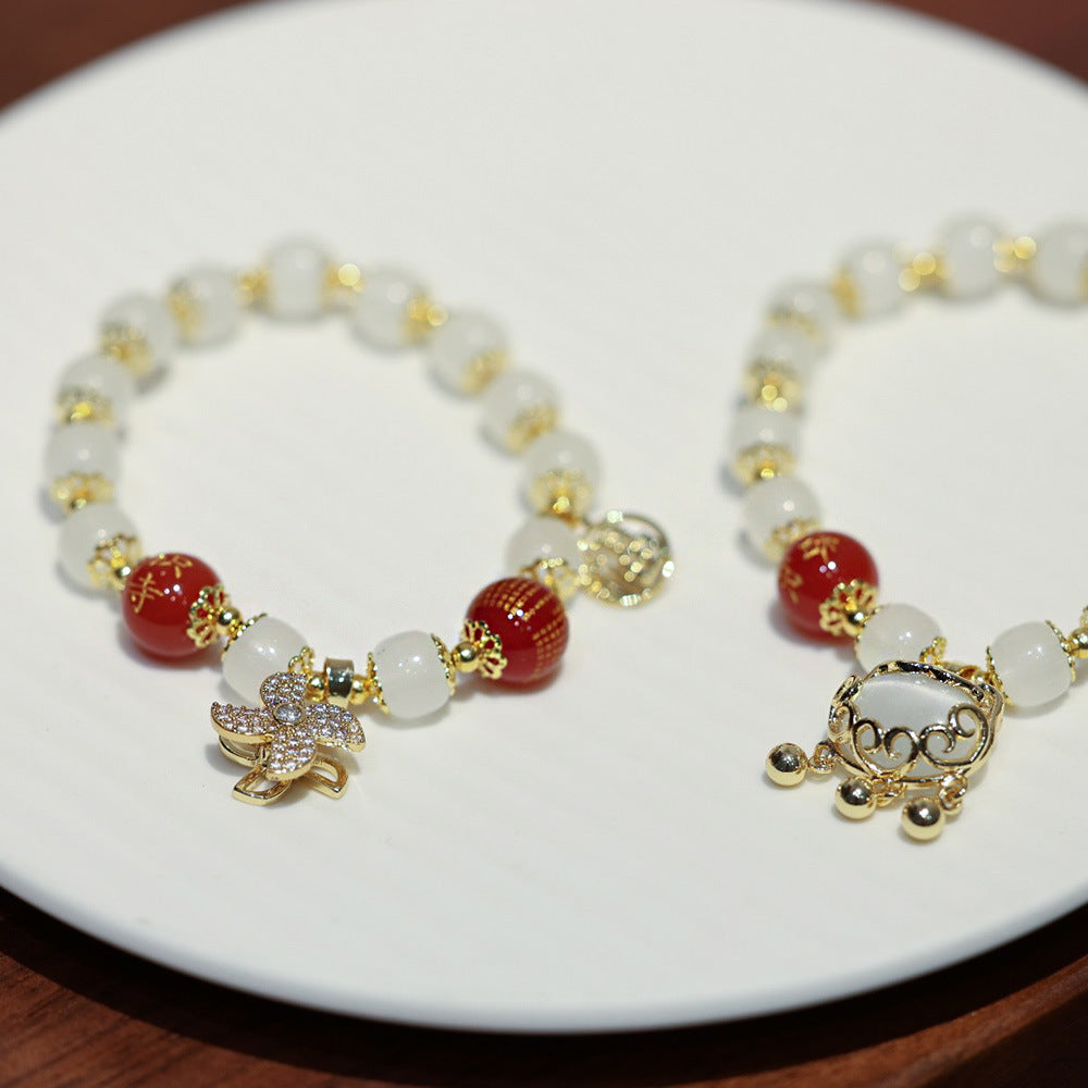 Glass Beads Longevity Lock Pedants Woman Bracelets
