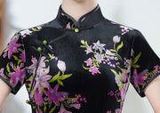 Floral Print Velvet Mothers Winter Cheongsam Qipao Dress
