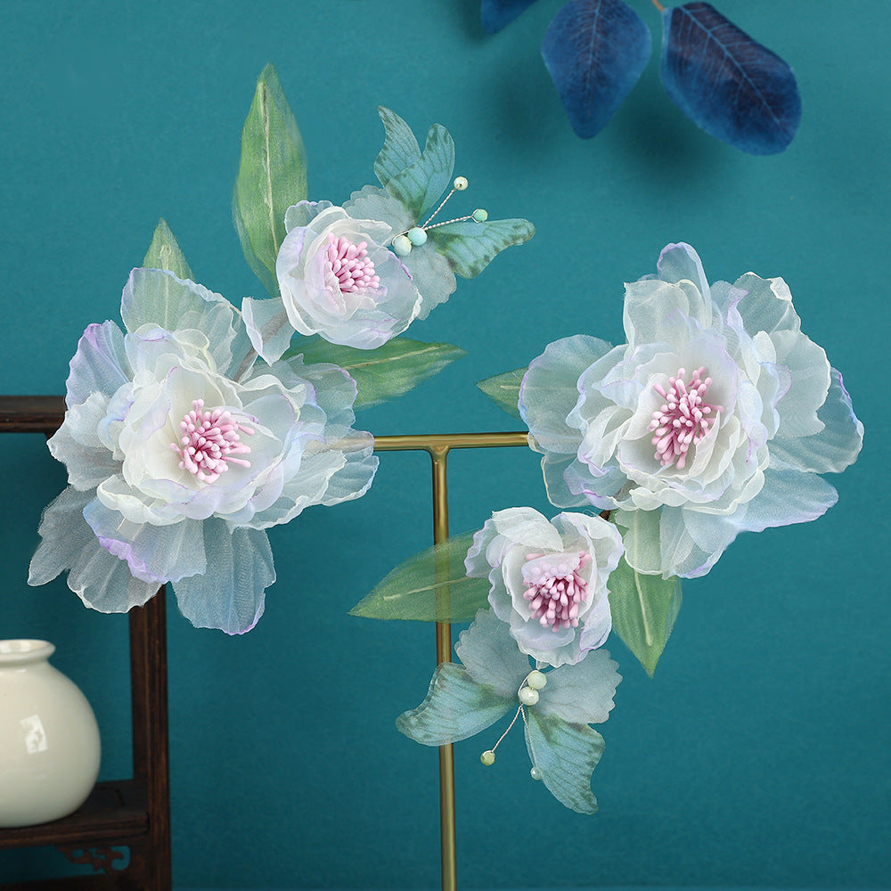 2 Pcs White Fabrics Flower Vine Hair Pins Clips