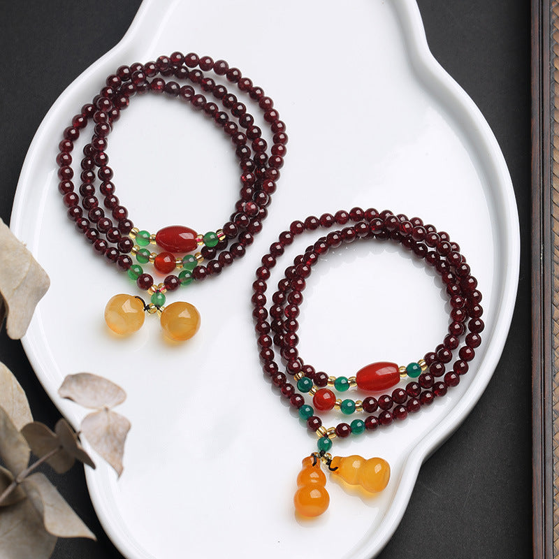 Red Garnet Beads Calabash Apple Pendant Woman Bracelets