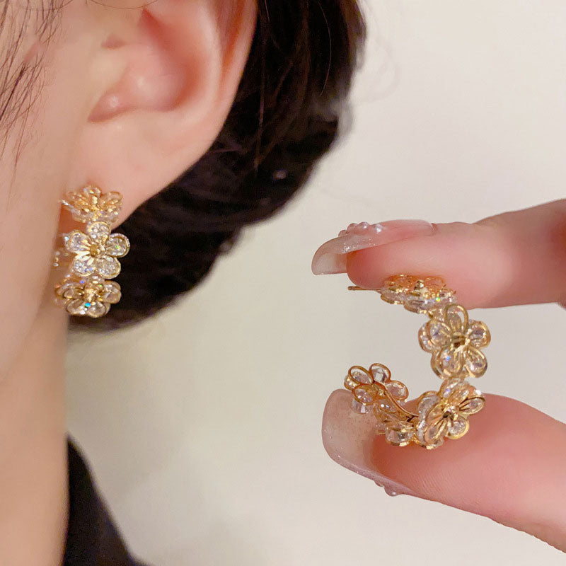S925 Silver Zirconia Plated Flower Hoop Earrings