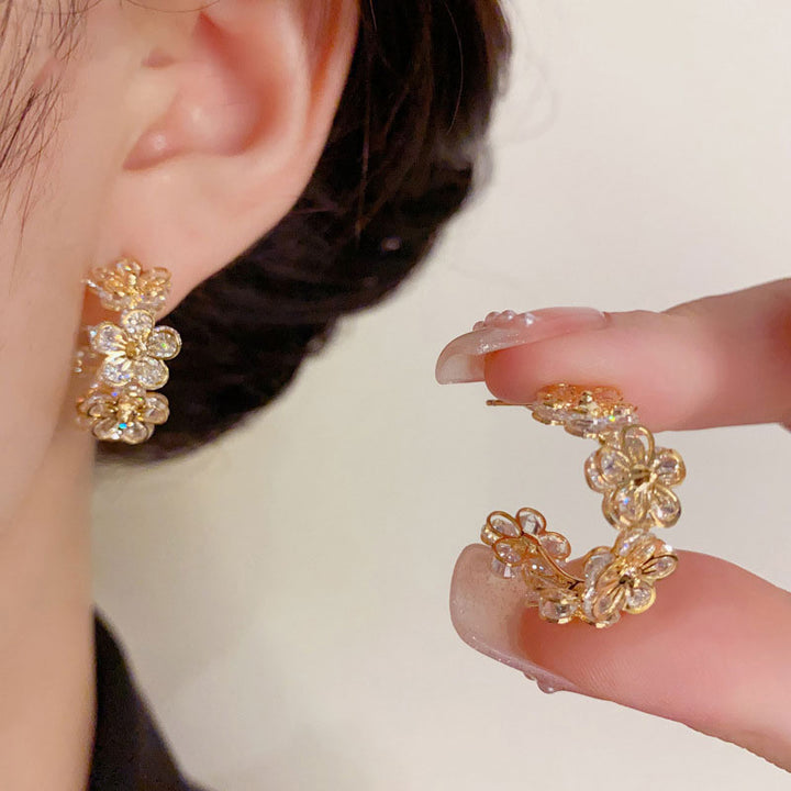 S925 Silver Zirconia Plated Flower Hoop Earrings