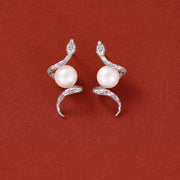 Silver Plated Zodiac Snake Pearl Dangle Drop Earrings