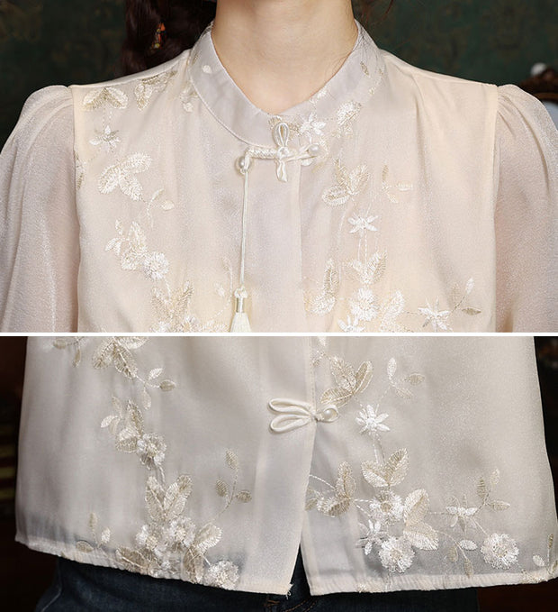 ChampagneEmbroidered Floral Blouse Shirt