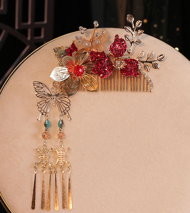 4 Pcs Bridal Flower Hair Combs Clips & Earrings