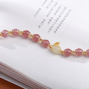 Pink Strawberry Quartz Zodiac Rabbit Beads Bracelets