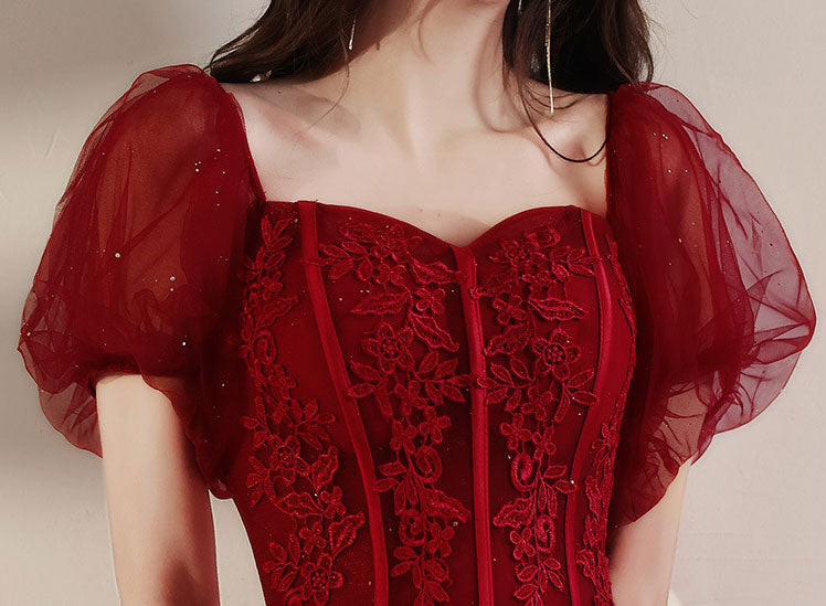 Shimmery Red Fit & Flare Tulle Party Prom Dress