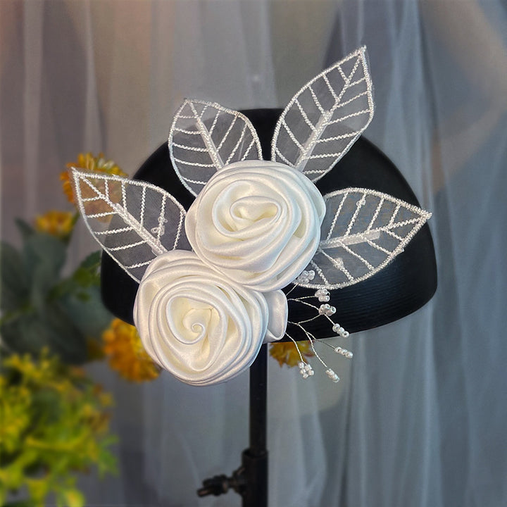 2 Pcs White Rose Hair Clip Bride Flower Hairpin