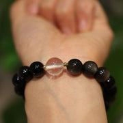 White Black Obsidian His and Her Matching Couple Bracelets