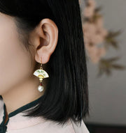 Rhinestone Sector Jade Dangle Drop Earrings