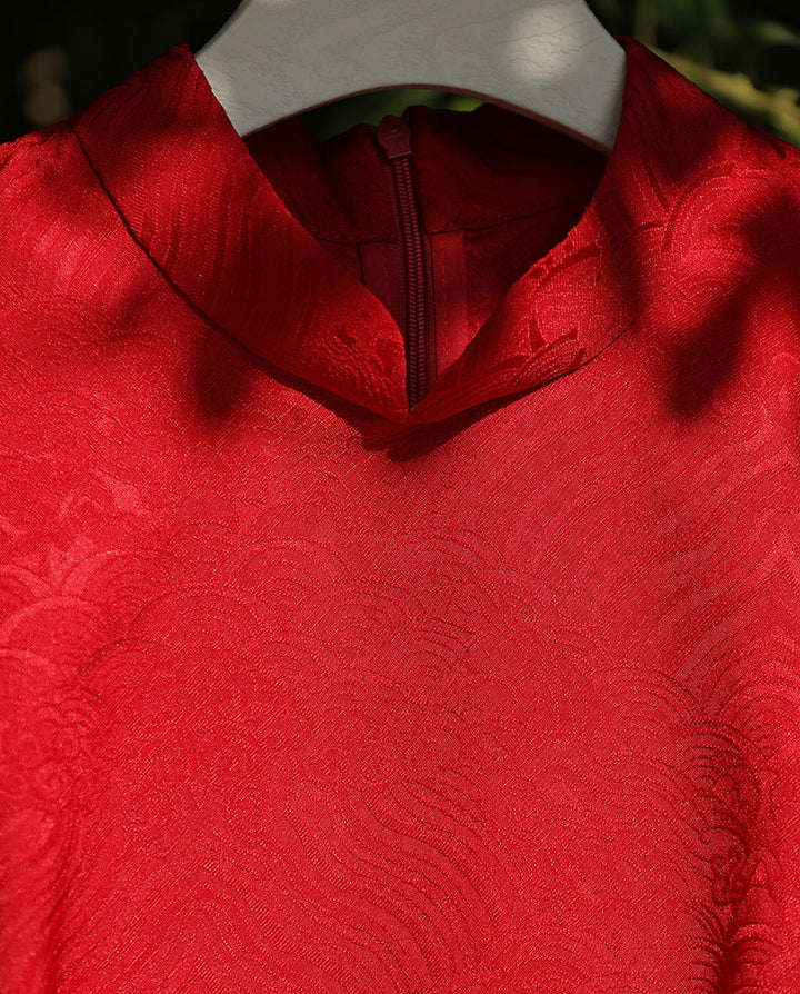 Red White Jacquard Long Cheongsam Qipao Dress
