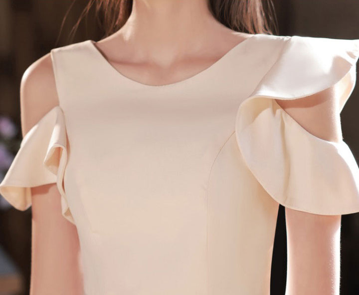 Beige Fit & Flare A-Line Bridesmaids Wedding Party Dress
