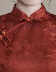 Brown Jacquard Mothers Silk Cheongsam Qipao Dress