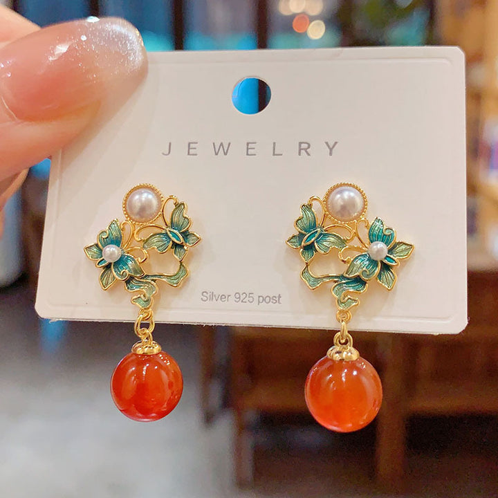 Green Butterfly Agate Dangle Drop Earrings