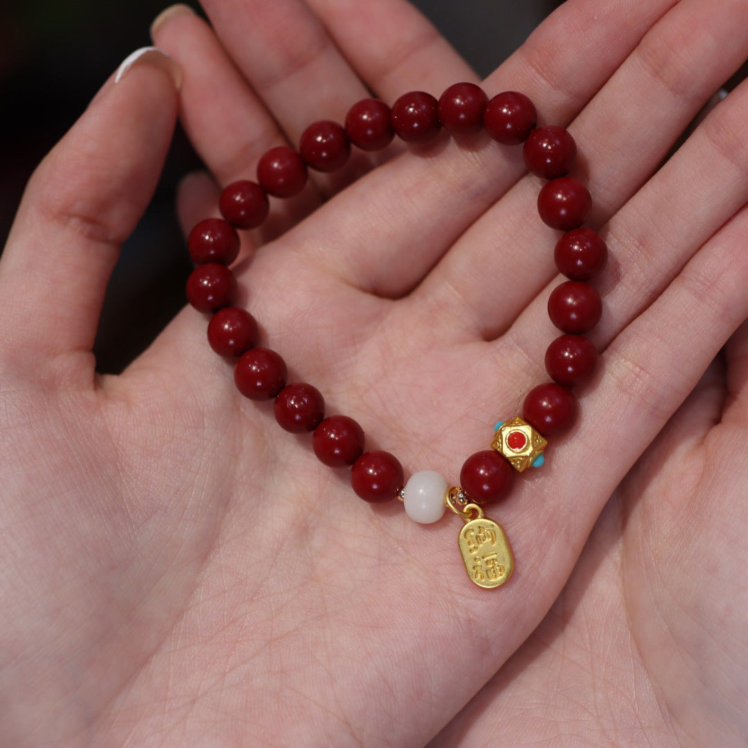 Cinnabar Beads Fu Pendants Woman Bracelets
