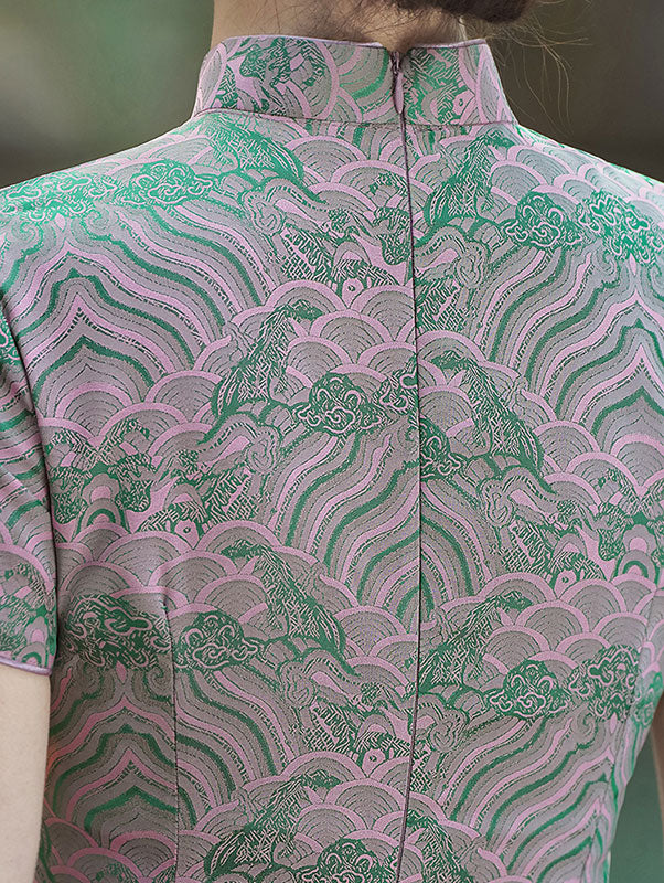 2024 Vintage Jacquard Midi Cheongsam Qipao Dress