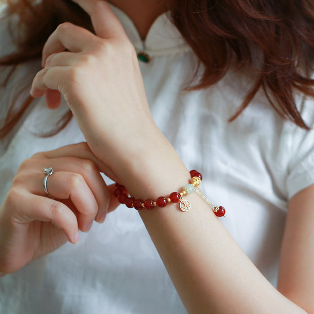 Red Agate Silver Lucky Cloud Beads Woman Bracelets