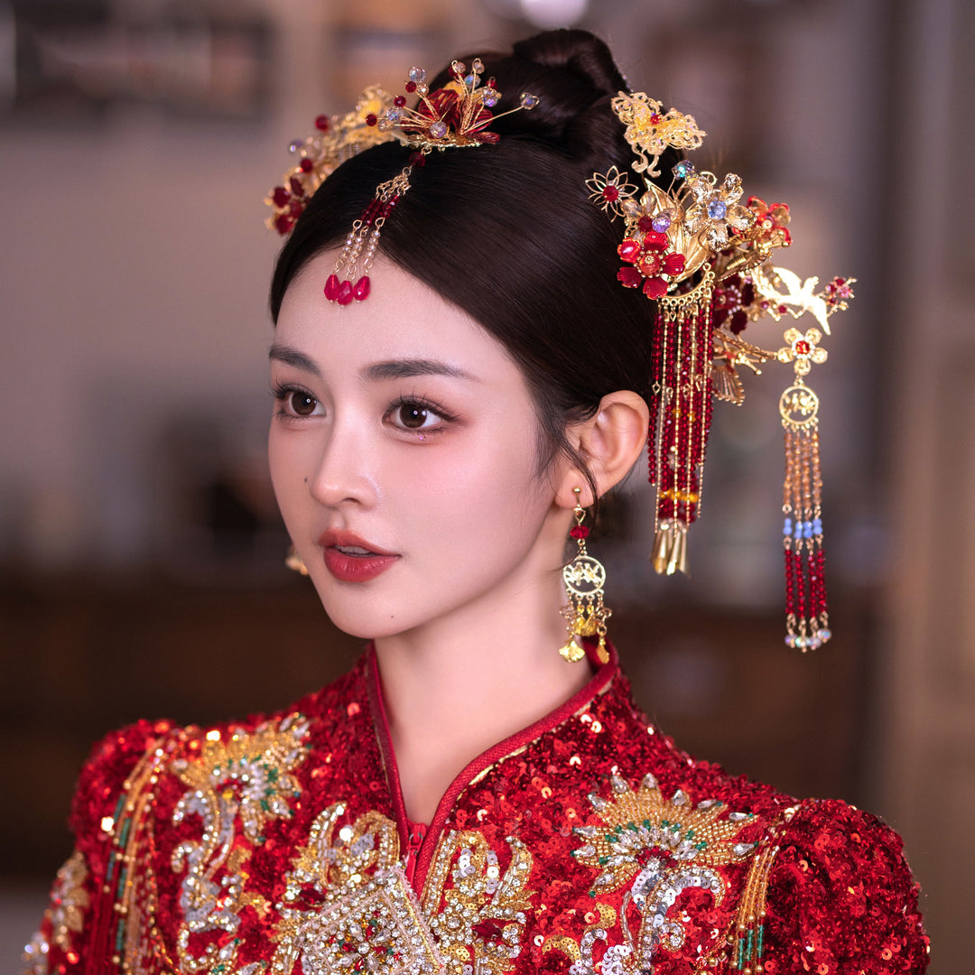 Dangling Tassel Alloy Bridal Pearl Hair Clips Comb & Earrings