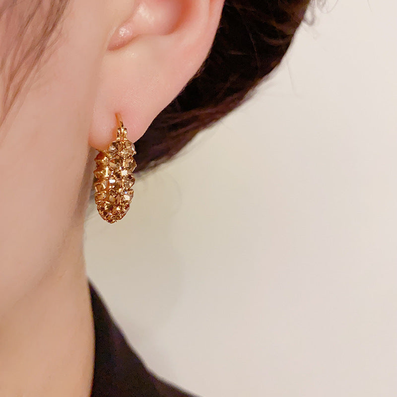 Coffee Gold Plated Rhinestone Zirconia Hoop Earrings
