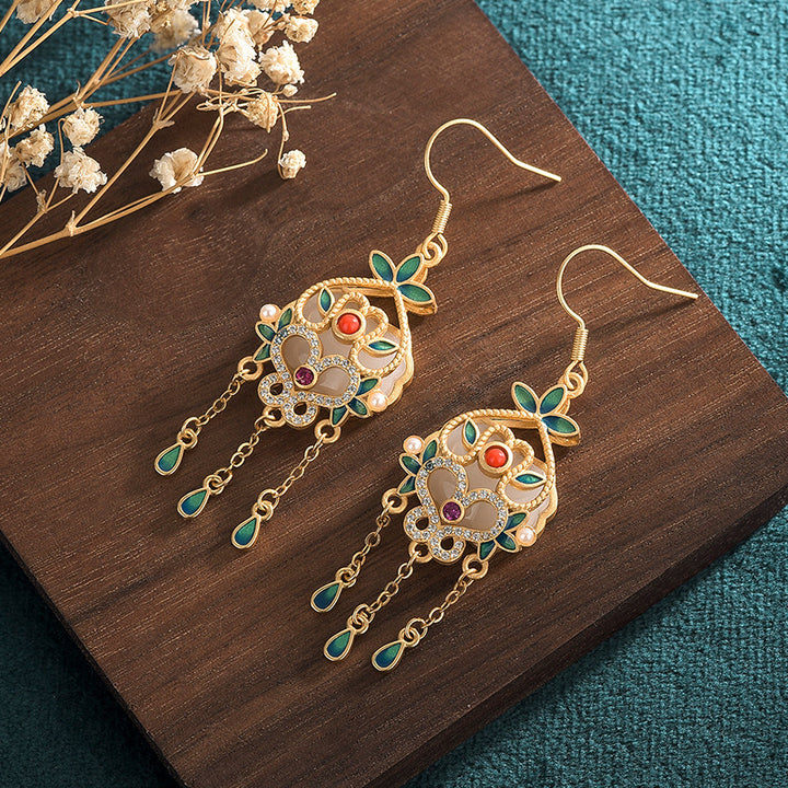Gold Plated Jade Drop Dangle Earrings