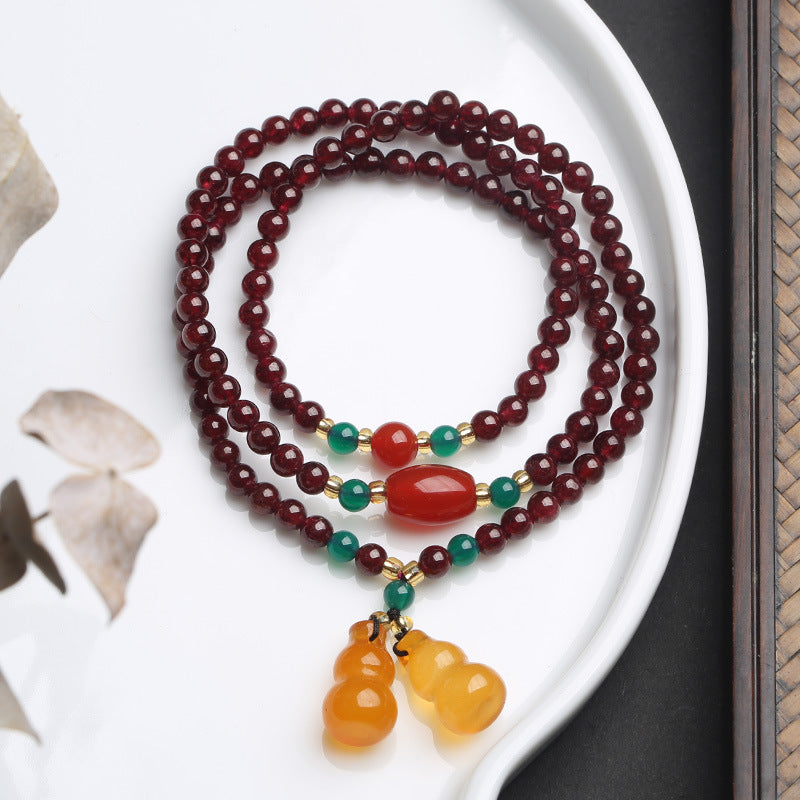 Red Garnet Beads Calabash Apple Pendant Woman Bracelets