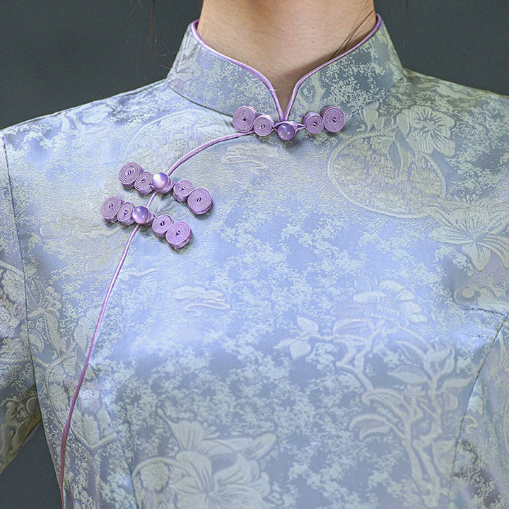 Mothers Floral Print Maxi A-Line Cheongsam Qipao Dress