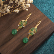 Green Leaf Jade Drop Dangle Earrings