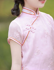 2023 Pink Jacquard Kids Girls Cheongsam Qipao Dress