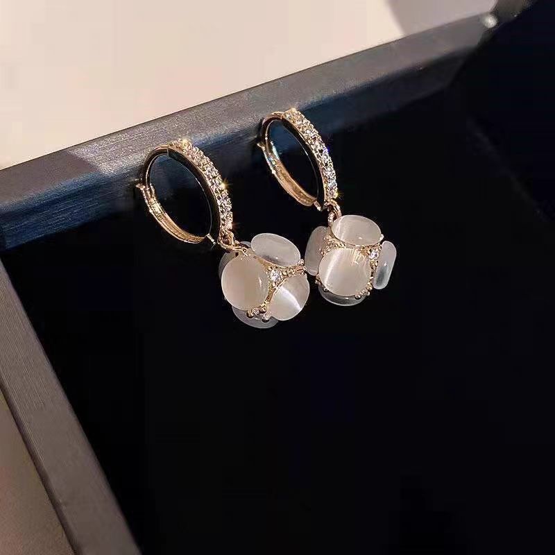 Opal Ball Rhinestones Dangle Drop Earrings