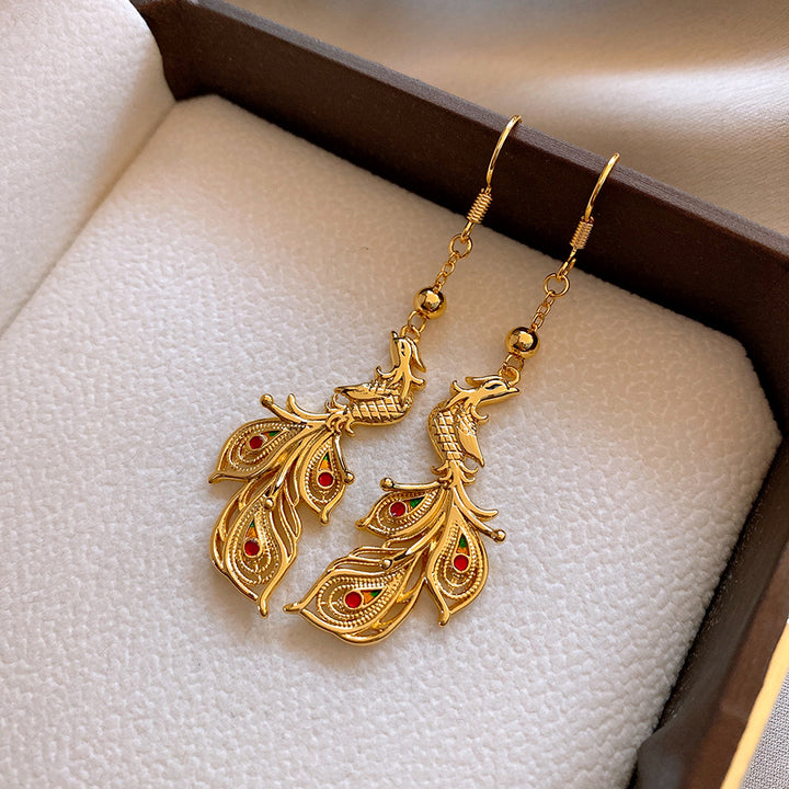 Gold Phoenix Lightweight Dangle Drop Earrings