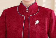 2 Pieces Red Bride Mothers Jacquard Cheongsam Qipao Dress & Jacket