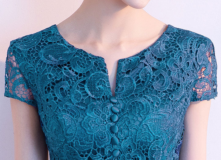 Black Blue Lace Midi A-Line Prom Dress