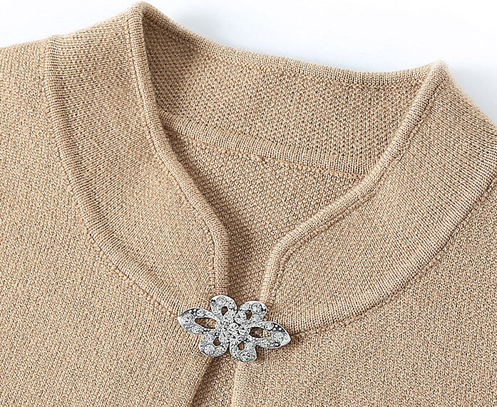 Red Beige Embroidered Knit Women Mothers Sweater Jacket Top