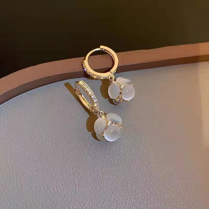 Opal Ball Rhinestones Dangle Drop Earrings