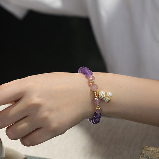 Amethyst Crystal Beads Heart Pendants Woman Bracelets