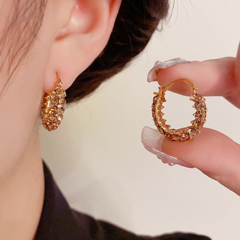 Coffee Gold Plated Rhinestone Zirconia Hoop Earrings