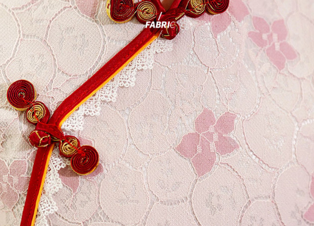 Pink Floral Lace Kids Girls Qipao Cheongsam Dress