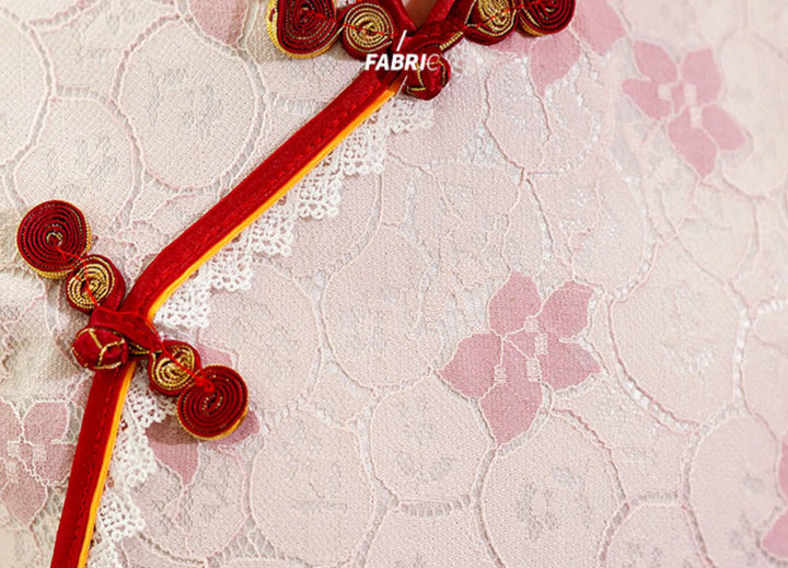 Pink Floral Lace Kids Girls Qipao Cheongsam Dress