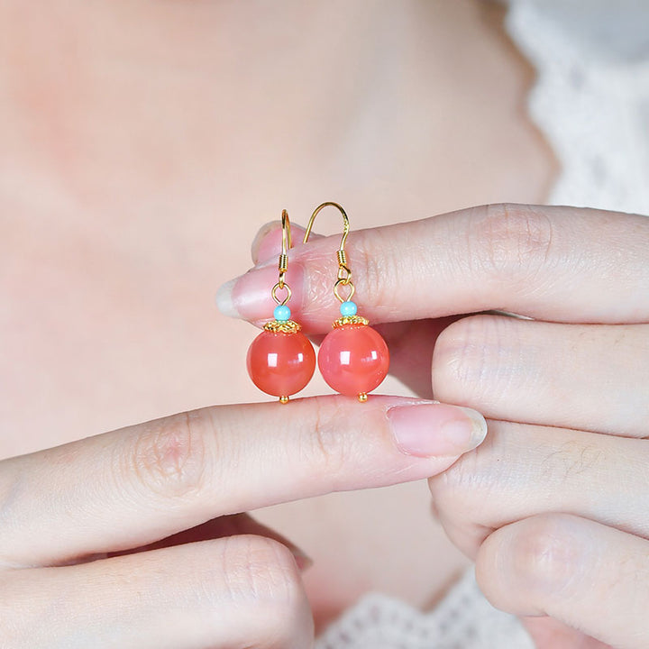 Pink Jade Dangle Drop Earrings