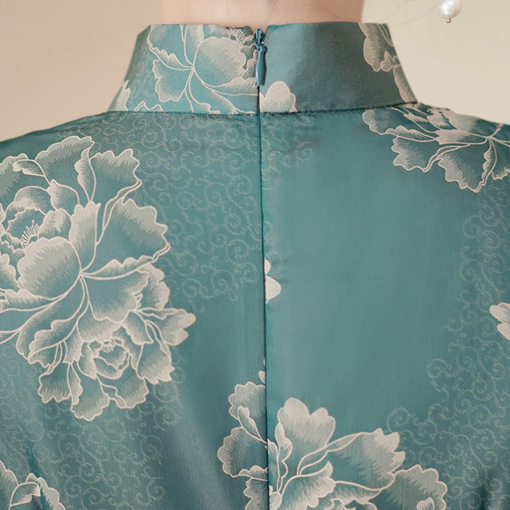 Green Purple Mothers A-Line Floral Qipao Cheongsam Dress