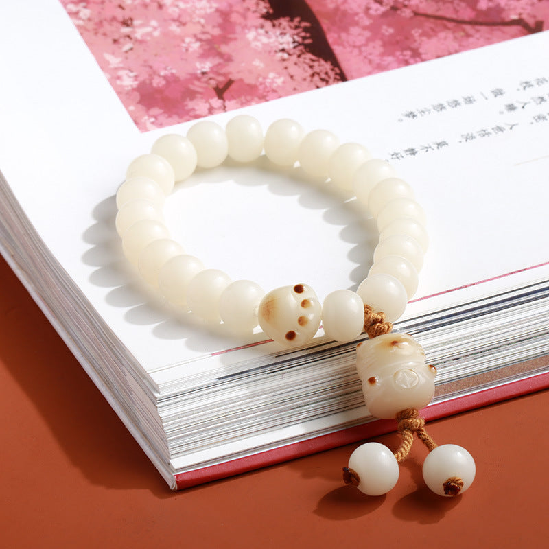 White Jade Beads Lucky Cat Pendant Woman Bracelets