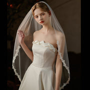 One Tier Tulle Wedding Bridal Lace Edge Veil With Comb