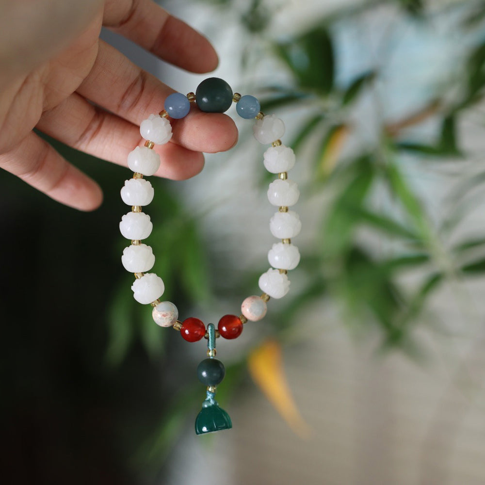 White Jade Lotus Beads Woman Bracelets