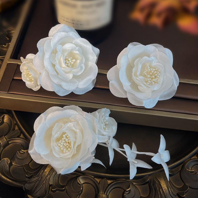 3 Pcs White Flower Hair Clips Wedding Bride Hairpin